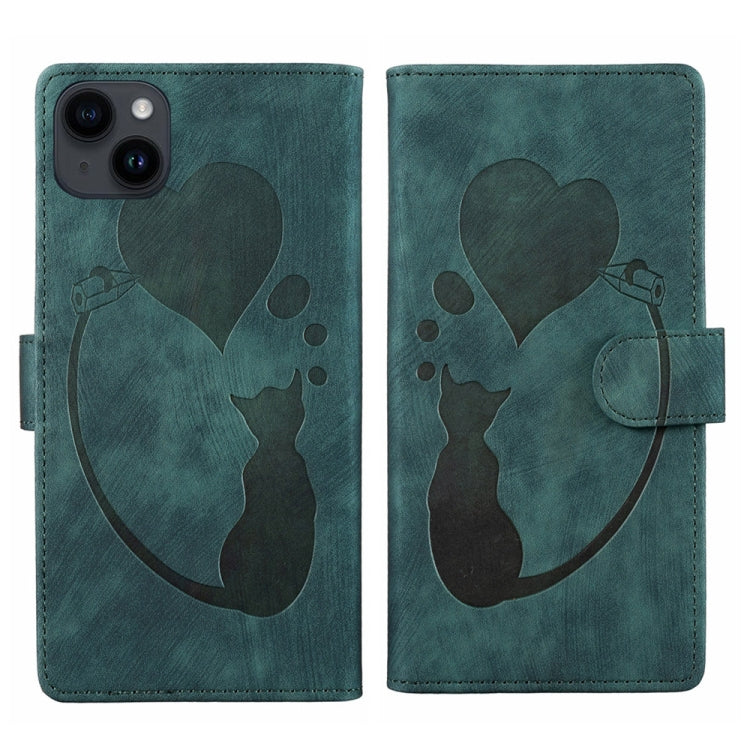 Pen Heart Cat Embossed Leather Phone Case, For iPhone 13 mini, For iPhone 12, For iPhone 12 Pro Max, For iPhone 12 Pro, For iPhone 12 mini, For iPhone 11 Pro Max, For iPhone 11, For iPhone 11 Pro