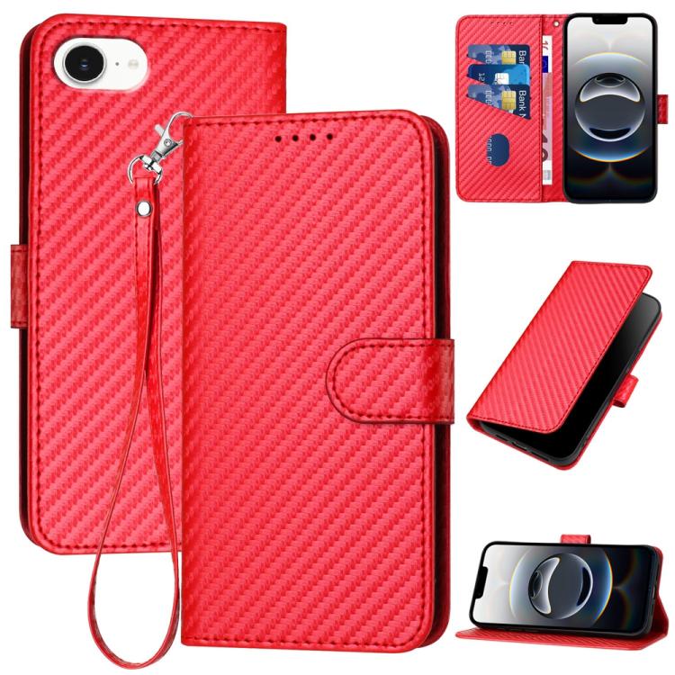 YX0070 Carbon Fiber Buckle Leather Phone Case with Lanyard, For iPhone 17e / 16e, For iPhone 17 Pro Max, For iPhone 17 Pro, For iPhone 17, For iPhone Air, For iPhone 16 Pro Max