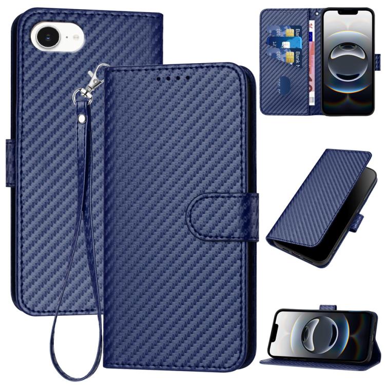 YX0070 Carbon Fiber Buckle Leather Phone Case with Lanyard, For iPhone 17e / 16e, For iPhone 17 Pro Max, For iPhone 17 Pro, For iPhone 17, For iPhone Air, For iPhone 16 Pro Max