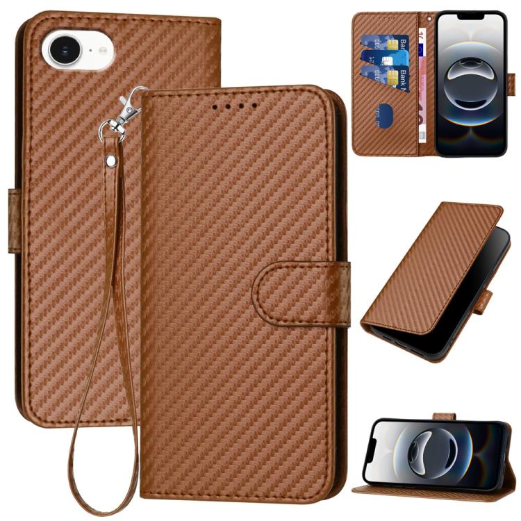YX0070 Carbon Fiber Buckle Leather Phone Case with Lanyard, For iPhone 17e / 16e, For iPhone 17 Pro Max, For iPhone 17 Pro, For iPhone 17, For iPhone Air, For iPhone 16 Pro Max