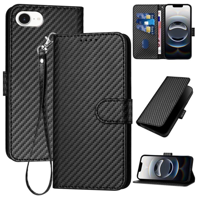 YX0070 Carbon Fiber Buckle Leather Phone Case with Lanyard, For iPhone 17e / 16e, For iPhone 17 Pro Max, For iPhone 17 Pro, For iPhone 17, For iPhone Air, For iPhone 16 Pro Max