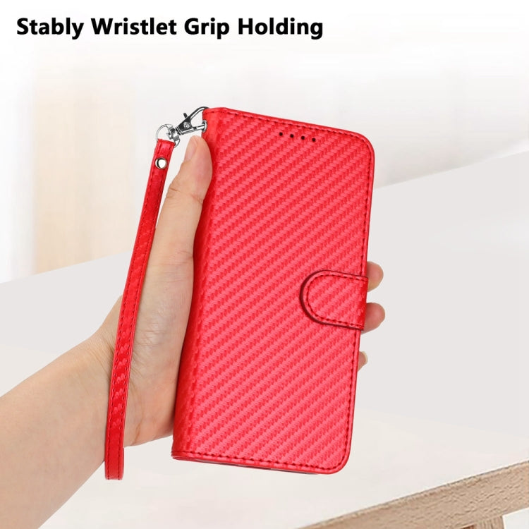 YX0070 Carbon Fiber Buckle Leather Phone Case with Lanyard, For iPhone 15, For iPhone 14 Plus, For iPhone 14, For iPhone 14 Pro, For iPhone 14 Pro Max, For iPhone SE 2022 / SE 2020 / 8 / 7