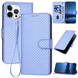 YX0070 Carbon Fiber Buckle Leather Phone Case with Lanyard, For iPhone 15, For iPhone 14 Plus, For iPhone 14, For iPhone 14 Pro, For iPhone 14 Pro Max, For iPhone SE 2022 / SE 2020 / 8 / 7
