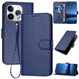 YX0070 Carbon Fiber Buckle Leather Phone Case with Lanyard, For iPhone 15, For iPhone 14 Plus, For iPhone 14, For iPhone 14 Pro, For iPhone 14 Pro Max, For iPhone SE 2022 / SE 2020 / 8 / 7