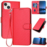 YX0070 Carbon Fiber Buckle Leather Phone Case with Lanyard, For iPhone 15, For iPhone 14 Plus, For iPhone 14, For iPhone 14 Pro, For iPhone 14 Pro Max, For iPhone SE 2022 / SE 2020 / 8 / 7