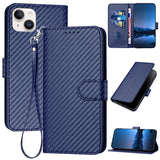 YX0070 Carbon Fiber Buckle Leather Phone Case with Lanyard, For iPhone 15, For iPhone 14 Plus, For iPhone 14, For iPhone 14 Pro, For iPhone 14 Pro Max, For iPhone SE 2022 / SE 2020 / 8 / 7