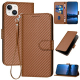 YX0070 Carbon Fiber Buckle Leather Phone Case with Lanyard, For iPhone 15, For iPhone 14 Plus, For iPhone 14, For iPhone 14 Pro, For iPhone 14 Pro Max, For iPhone SE 2022 / SE 2020 / 8 / 7