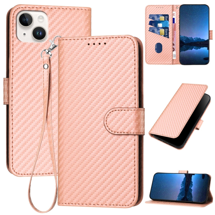 YX0070 Carbon Fiber Buckle Leather Phone Case with Lanyard, For iPhone 15, For iPhone 14 Plus, For iPhone 14, For iPhone 14 Pro, For iPhone 14 Pro Max, For iPhone SE 2022 / SE 2020 / 8 / 7