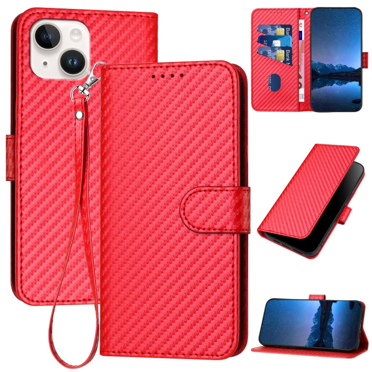 YX0070 Carbon Fiber Buckle Leather Phone Case with Lanyard, For iPhone 15, For iPhone 14 Plus, For iPhone 14, For iPhone 14 Pro, For iPhone 14 Pro Max, For iPhone SE 2022 / SE 2020 / 8 / 7