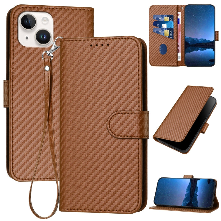 YX0070 Carbon Fiber Buckle Leather Phone Case with Lanyard, For iPhone 15, For iPhone 14 Plus, For iPhone 14, For iPhone 14 Pro, For iPhone 14 Pro Max, For iPhone SE 2022 / SE 2020 / 8 / 7