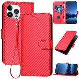 YX0070 Carbon Fiber Buckle Leather Phone Case with Lanyard, For iPhone 13 Pro Max, For iPhone 13 Pro, For iPhone 13, For iPhone 13 mini, For iPhone 12 / 12 Pro, For iPhone 12 Pro Max