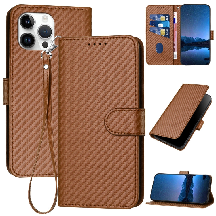 YX0070 Carbon Fiber Buckle Leather Phone Case with Lanyard, For iPhone 13 Pro Max, For iPhone 13 Pro, For iPhone 13, For iPhone 13 mini, For iPhone 12 / 12 Pro, For iPhone 12 Pro Max