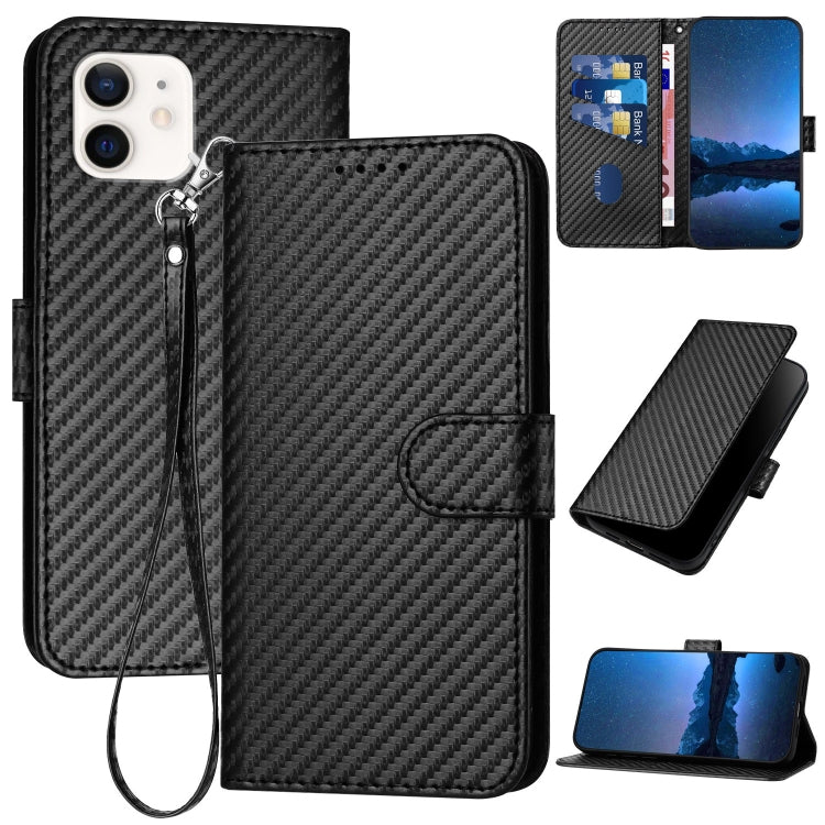YX0070 Carbon Fiber Buckle Leather Phone Case with Lanyard, For iPhone 12 mini, For iPhone 11 Pro Max, For iPhone 11, For iPhone 11 Pro, For iPhone X / XS, For iPhone XR