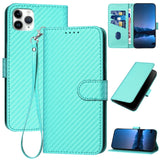 YX0070 Carbon Fiber Buckle Leather Phone Case with Lanyard, For iPhone 12 mini, For iPhone 11 Pro Max, For iPhone 11, For iPhone 11 Pro, For iPhone X / XS, For iPhone XR