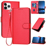 YX0070 Carbon Fiber Buckle Leather Phone Case with Lanyard, For iPhone 12 mini, For iPhone 11 Pro Max, For iPhone 11, For iPhone 11 Pro, For iPhone X / XS, For iPhone XR