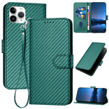 YX0070 Carbon Fiber Buckle Leather Phone Case with Lanyard, For iPhone 12 mini, For iPhone 11 Pro Max, For iPhone 11, For iPhone 11 Pro, For iPhone X / XS, For iPhone XR