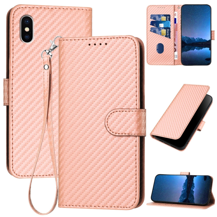 YX0070 Carbon Fiber Buckle Leather Phone Case with Lanyard, For iPhone 12 mini, For iPhone 11 Pro Max, For iPhone 11, For iPhone 11 Pro, For iPhone X / XS, For iPhone XR