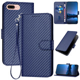 YX0070 Carbon Fiber Buckle Leather Phone Case with Lanyard, For iPhone XS Max, For iPhone 8 Plus / 7 Plus