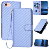 YX0070 Carbon Fiber Buckle Leather Phone Case with Lanyard, For iPhone 15, For iPhone 14 Plus, For iPhone 14, For iPhone 14 Pro, For iPhone 14 Pro Max, For iPhone SE 2022 / SE 2020 / 8 / 7