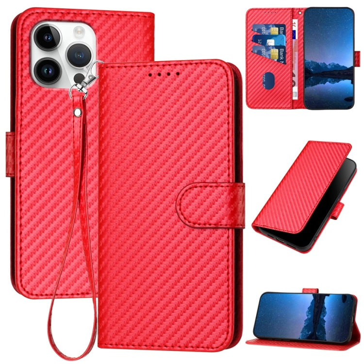 YX0070 Carbon Fiber Buckle Leather Phone Case with Lanyard, For iPhone 17e / 16e, For iPhone 17 Pro Max, For iPhone 17 Pro, For iPhone 17, For iPhone Air, For iPhone 16 Pro Max