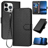 YX0070 Carbon Fiber Buckle Leather Phone Case with Lanyard, For iPhone 17e / 16e, For iPhone 17 Pro Max, For iPhone 17 Pro, For iPhone 17, For iPhone Air, For iPhone 16 Pro Max