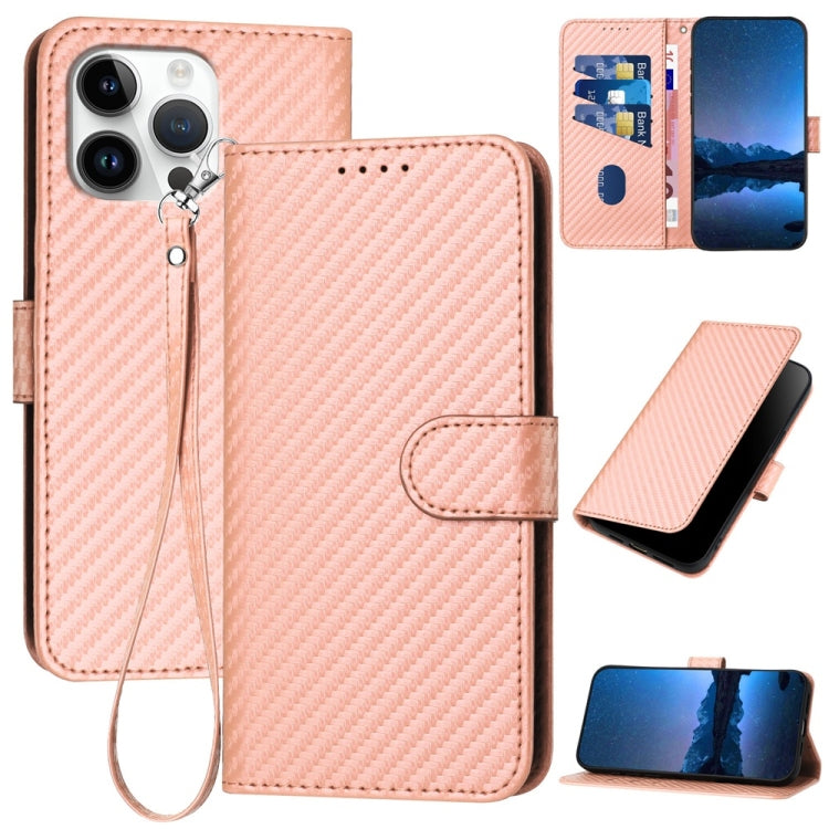 YX0070 Carbon Fiber Buckle Leather Phone Case with Lanyard, For iPhone 17e / 16e, For iPhone 17 Pro Max, For iPhone 17 Pro, For iPhone 17, For iPhone Air, For iPhone 16 Pro Max