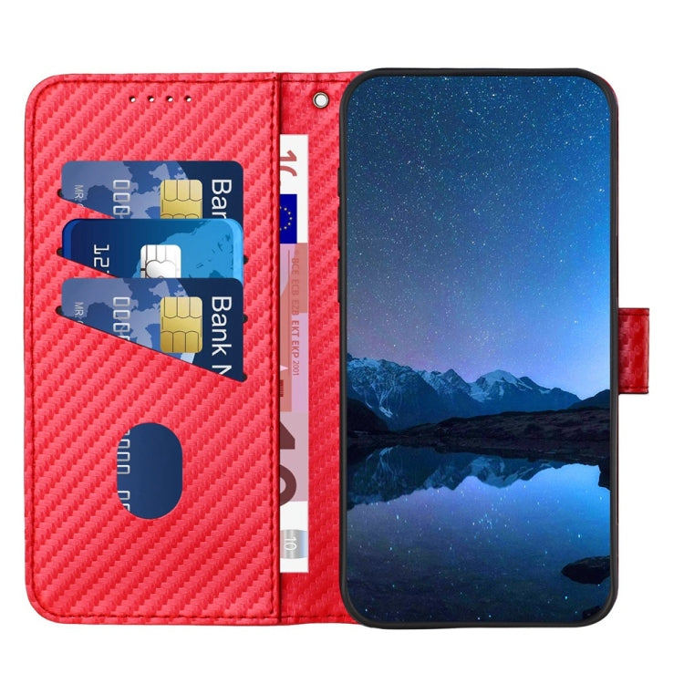YX0070 Carbon Fiber Buckle Leather Phone Case with Lanyard, For iPhone 16 Pro, For iPhone 16 Plus, For iPhone 16, For iPhone 15 Pro Max, For iPhone 15 Pro, For iPhone 15 Plus