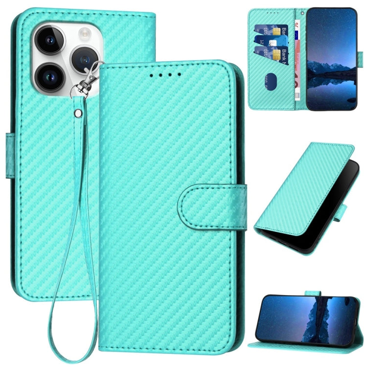 YX0070 Carbon Fiber Buckle Leather Phone Case with Lanyard, For iPhone 16 Pro, For iPhone 16 Plus, For iPhone 16, For iPhone 15 Pro Max, For iPhone 15 Pro, For iPhone 15 Plus
