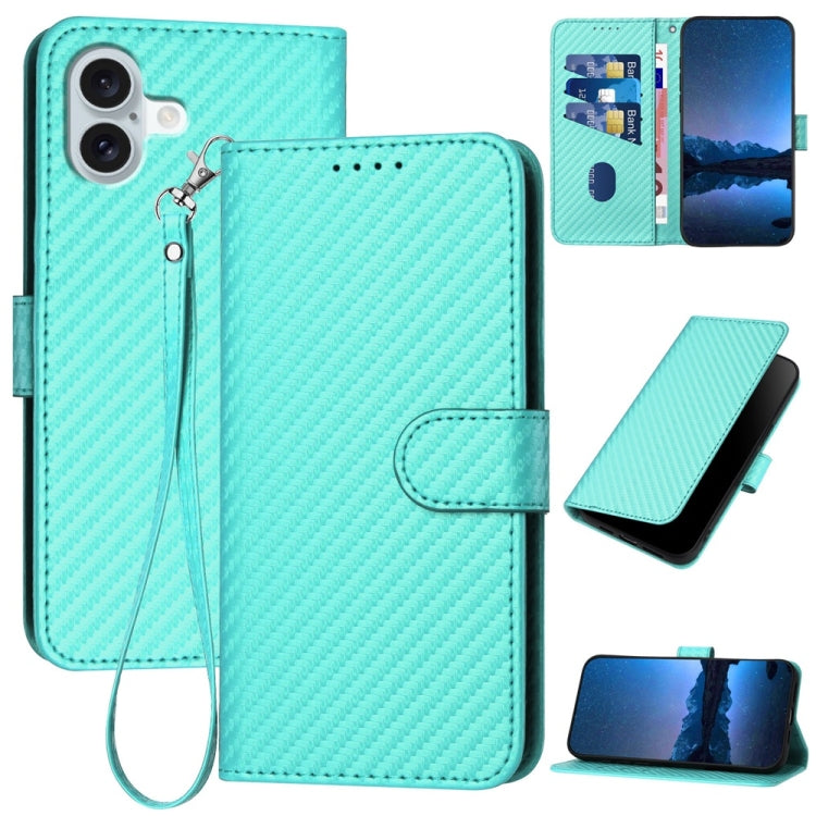 YX0070 Carbon Fiber Buckle Leather Phone Case with Lanyard, For iPhone 16 Pro, For iPhone 16 Plus, For iPhone 16, For iPhone 15 Pro Max, For iPhone 15 Pro, For iPhone 15 Plus