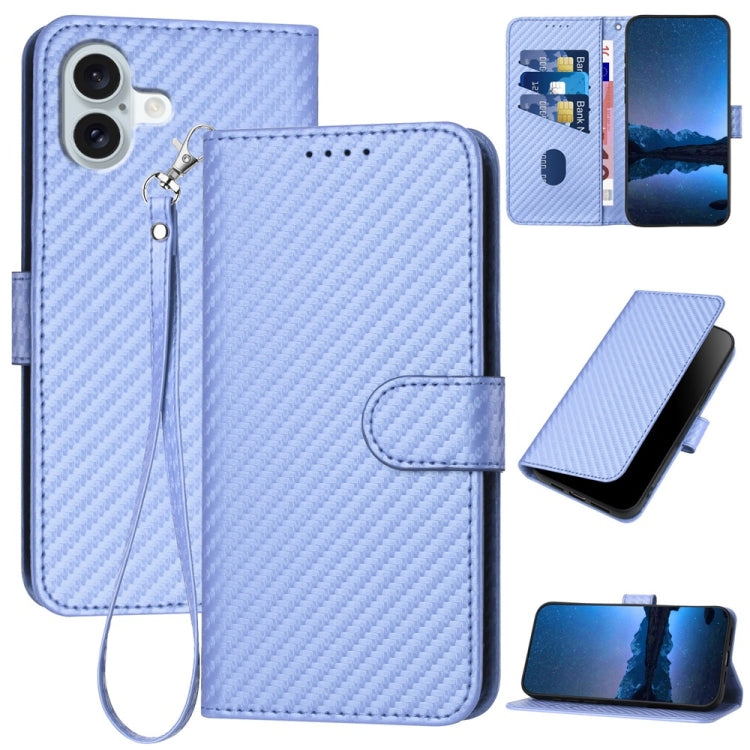 YX0070 Carbon Fiber Buckle Leather Phone Case with Lanyard, For iPhone 16 Pro, For iPhone 16 Plus, For iPhone 16, For iPhone 15 Pro Max, For iPhone 15 Pro, For iPhone 15 Plus