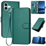 YX0070 Carbon Fiber Buckle Leather Phone Case with Lanyard, For iPhone 16 Pro, For iPhone 16 Plus, For iPhone 16, For iPhone 15 Pro Max, For iPhone 15 Pro, For iPhone 15 Plus