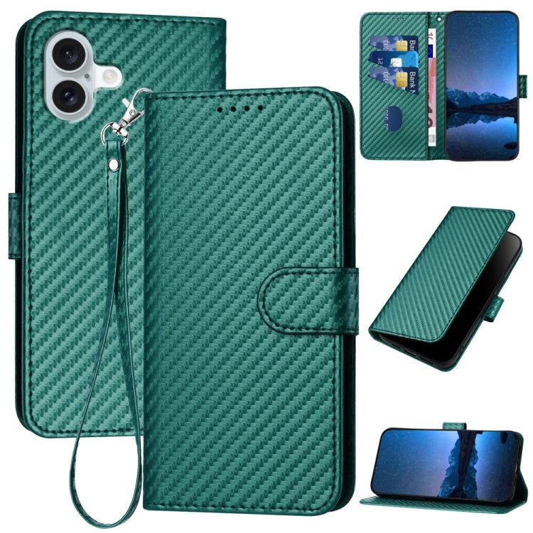 YX0070 Carbon Fiber Buckle Leather Phone Case with Lanyard, For iPhone 16 Pro, For iPhone 16 Plus, For iPhone 16, For iPhone 15 Pro Max, For iPhone 15 Pro, For iPhone 15 Plus