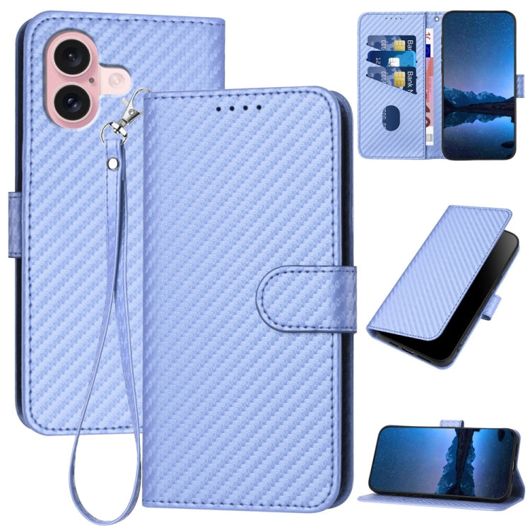 YX0070 Carbon Fiber Buckle Leather Phone Case with Lanyard, For iPhone 16 Pro, For iPhone 16 Plus, For iPhone 16, For iPhone 15 Pro Max, For iPhone 15 Pro, For iPhone 15 Plus