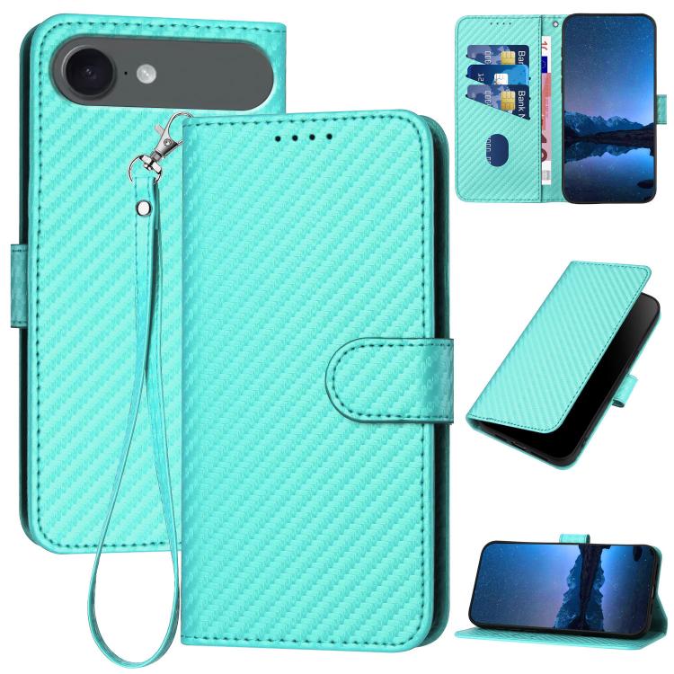 YX0070 Carbon Fiber Buckle Leather Phone Case with Lanyard, For iPhone 17e / 16e, For iPhone 17 Pro Max, For iPhone 17 Pro, For iPhone 17, For iPhone Air, For iPhone 16 Pro Max