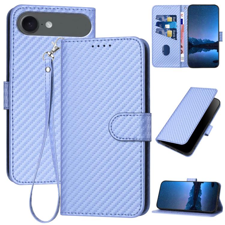 YX0070 Carbon Fiber Buckle Leather Phone Case with Lanyard, For iPhone 17e / 16e, For iPhone 17 Pro Max, For iPhone 17 Pro, For iPhone 17, For iPhone Air, For iPhone 16 Pro Max