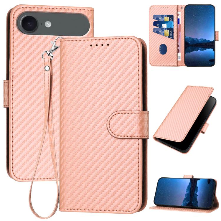 YX0070 Carbon Fiber Buckle Leather Phone Case with Lanyard, For iPhone 17e / 16e, For iPhone 17 Pro Max, For iPhone 17 Pro, For iPhone 17, For iPhone Air, For iPhone 16 Pro Max