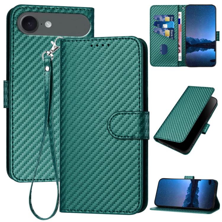YX0070 Carbon Fiber Buckle Leather Phone Case with Lanyard, For iPhone 17e / 16e, For iPhone 17 Pro Max, For iPhone 17 Pro, For iPhone 17, For iPhone Air, For iPhone 16 Pro Max