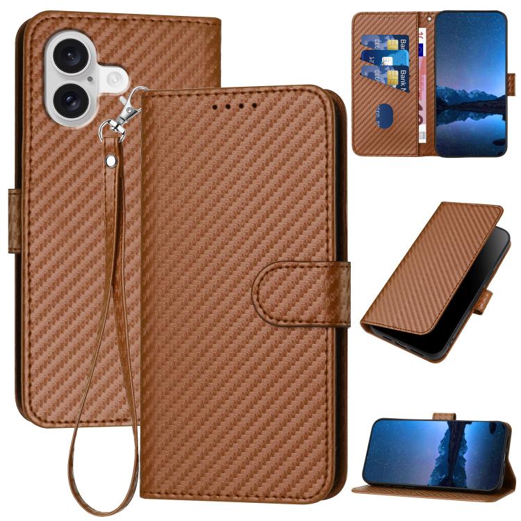 YX0070 Carbon Fiber Buckle Leather Phone Case with Lanyard, For iPhone 17e / 16e, For iPhone 17 Pro Max, For iPhone 17 Pro, For iPhone 17, For iPhone Air, For iPhone 16 Pro Max