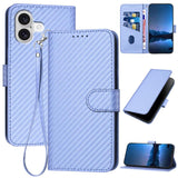 YX0070 Carbon Fiber Buckle Leather Phone Case with Lanyard, For iPhone 17e / 16e, For iPhone 17 Pro Max, For iPhone 17 Pro, For iPhone 17, For iPhone Air, For iPhone 16 Pro Max