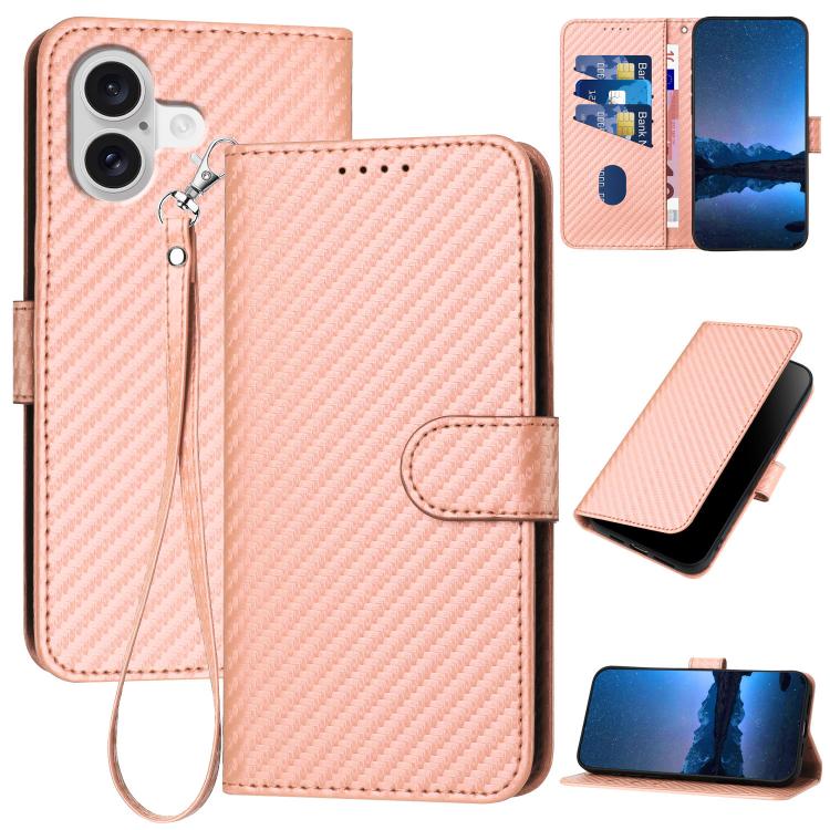 YX0070 Carbon Fiber Buckle Leather Phone Case with Lanyard, For iPhone 17e / 16e, For iPhone 17 Pro Max, For iPhone 17 Pro, For iPhone 17, For iPhone Air, For iPhone 16 Pro Max
