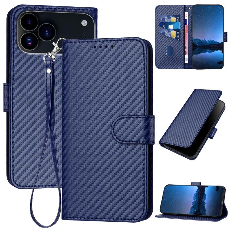 YX0070 Carbon Fiber Buckle Leather Phone Case with Lanyard, For iPhone 17e / 16e, For iPhone 17 Pro Max, For iPhone 17 Pro, For iPhone 17, For iPhone Air, For iPhone 16 Pro Max