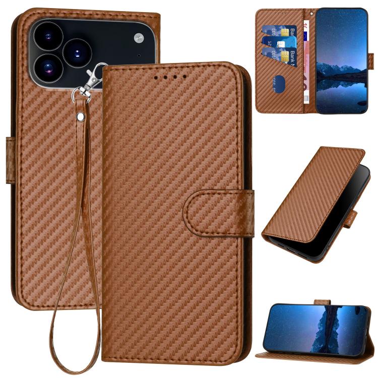 YX0070 Carbon Fiber Buckle Leather Phone Case with Lanyard, For iPhone 17e / 16e, For iPhone 17 Pro Max, For iPhone 17 Pro, For iPhone 17, For iPhone Air, For iPhone 16 Pro Max