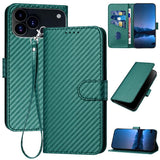 YX0070 Carbon Fiber Buckle Leather Phone Case with Lanyard, For iPhone 17e / 16e, For iPhone 17 Pro Max, For iPhone 17 Pro, For iPhone 17, For iPhone Air, For iPhone 16 Pro Max