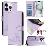 Cat Rat Embossed Pattern RFID Leather Phone Case with Lanyard, For iPhone 17 Pro Max, For iPhone 17 Pro, For iPhone 17, For iPhone Air, For iPhone SE 2024, For iPhone 15 Pro Max, For iPhone 15 Pro, For iPhone 15 Plus
