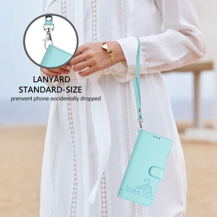 Cat Rat Embossed Pattern RFID Leather Phone Case with Lanyard, For iPhone 15, For iPhone 14 Plus, For iPhone 14/13, For iPhone 14 Pro, For iPhone 14 Pro Max, For iPhone SE 2022/SE 2020/6/7/8, For iPhone 13 Pro Max, For iPhone 13 Pro