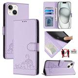 Cat Rat Embossed Pattern RFID Leather Phone Case with Lanyard, For iPhone 15, For iPhone 14 Plus, For iPhone 14/13, For iPhone 14 Pro, For iPhone 14 Pro Max, For iPhone SE 2022/SE 2020/6/7/8, For iPhone 13 Pro Max, For iPhone 13 Pro