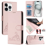 Cat Rat Embossed Pattern RFID Leather Phone Case with Lanyard, For iPhone 15, For iPhone 14 Plus, For iPhone 14/13, For iPhone 14 Pro, For iPhone 14 Pro Max, For iPhone SE 2022/SE 2020/6/7/8, For iPhone 13 Pro Max, For iPhone 13 Pro