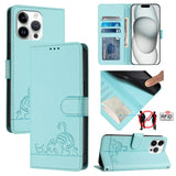 Cat Rat Embossed Pattern RFID Leather Phone Case with Lanyard, For iPhone 15, For iPhone 14 Plus, For iPhone 14/13, For iPhone 14 Pro, For iPhone 14 Pro Max, For iPhone SE 2022/SE 2020/6/7/8, For iPhone 13 Pro Max, For iPhone 13 Pro