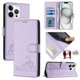 Cat Rat Embossed Pattern RFID Leather Phone Case with Lanyard, For iPhone 15, For iPhone 14 Plus, For iPhone 14/13, For iPhone 14 Pro, For iPhone 14 Pro Max, For iPhone SE 2022/SE 2020/6/7/8, For iPhone 13 Pro Max, For iPhone 13 Pro