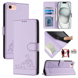 Cat Rat Embossed Pattern RFID Leather Phone Case with Lanyard, For iPhone 15, For iPhone 14 Plus, For iPhone 14/13, For iPhone 14 Pro, For iPhone 14 Pro Max, For iPhone SE 2022/SE 2020/6/7/8, For iPhone 13 Pro Max, For iPhone 13 Pro